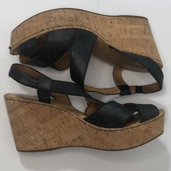 BORN Sandals Women's Size 10 Black Wedge Open Toe Shoes CQL12 883603 - Picture 11 of 12